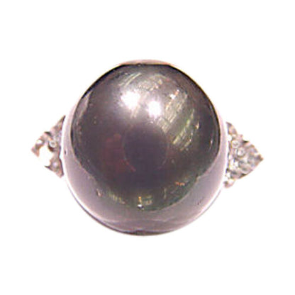 BLACK SOUTH SEA PEARL RING WITH DIAMONDS TONE SATURATION DEPTH COLOR VERY GOOD
