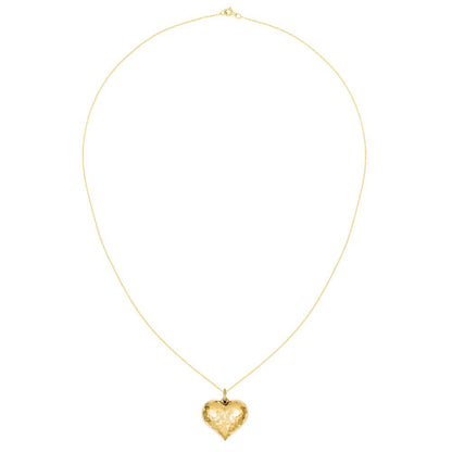 14 Karat Yellow Gold Polished and Hammered Puffed Heart Pendant with 18-Inch Cab