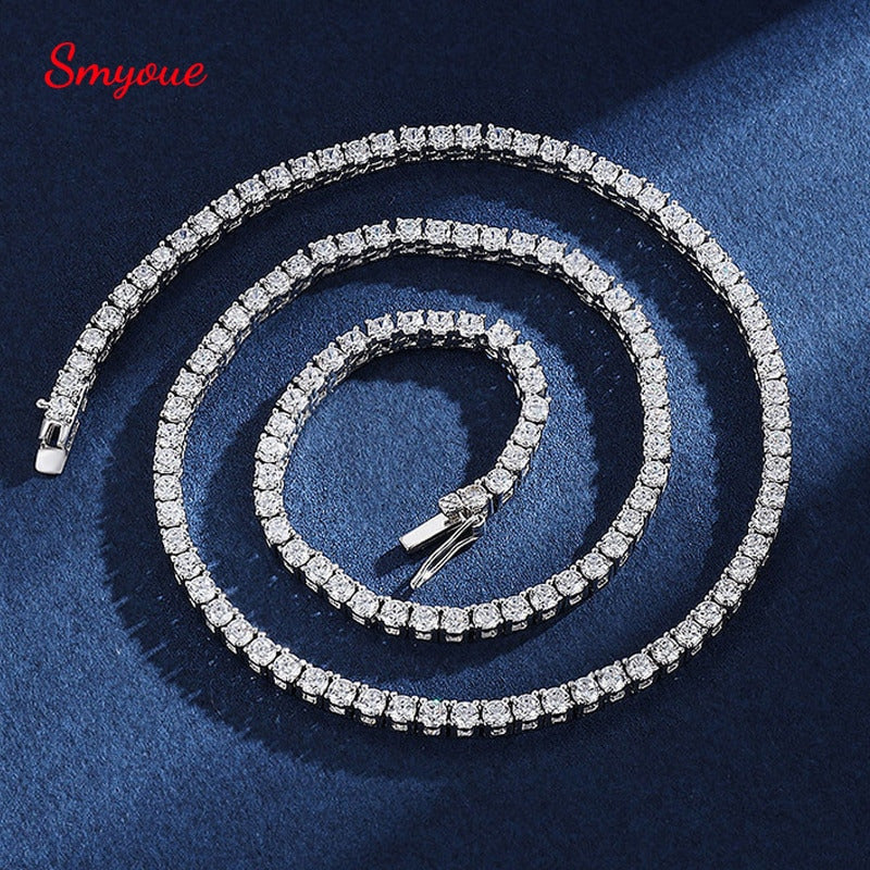 100% S925 Sterling Silver 4Mm Moissanite Tennis Chain Necklace Sparkling Lab
