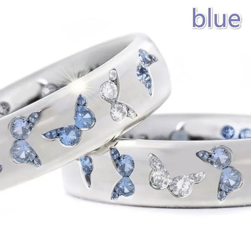 Elegant Noble Princess Fashion Butterfly Ring 925 Sterling Silver Two Tone Sapph