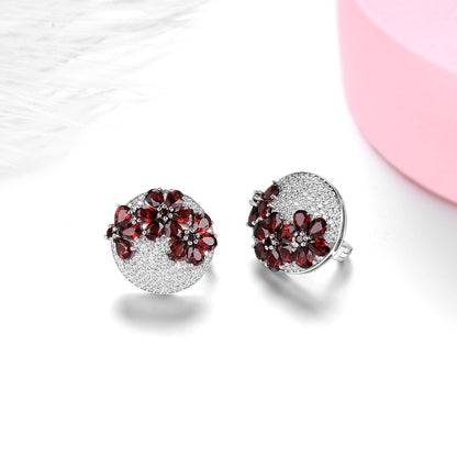 Natural Red Garnet Solid Silver Clip Earring 5.2 Carats Genuine Garnet Faced Cut