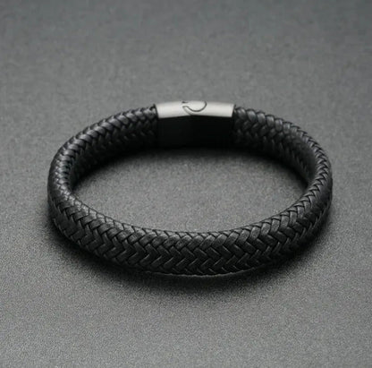 Fashion Male Jewelry Braided Leather Bracelet Handmade Bracelet Black Stainless