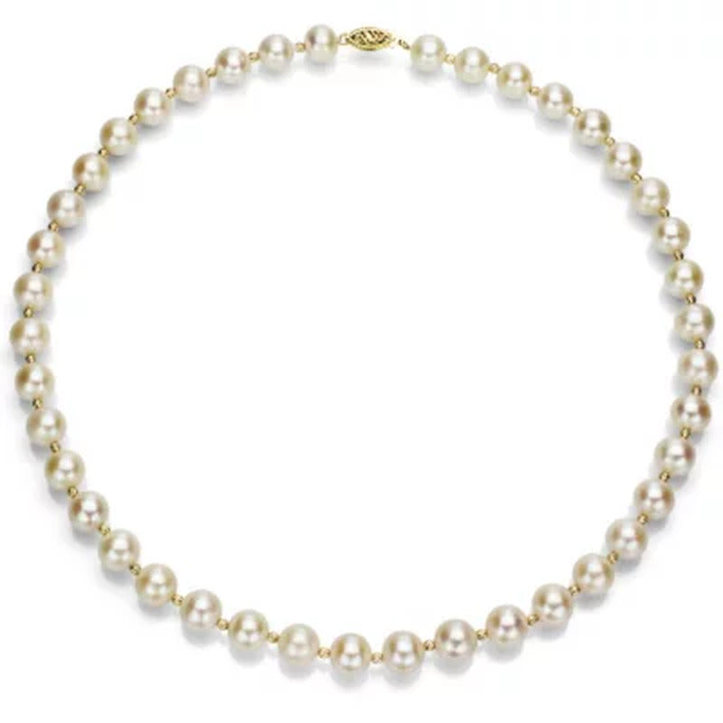 8-9 Mm White Cultured Freshwater Pearl and 14K Yellow Gold Beads 18" Necklace
