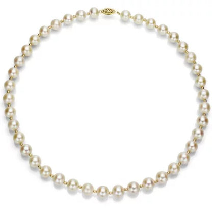 8-9 Mm White Cultured Freshwater Pearl and 14K Yellow Gold Beads 18" Necklace