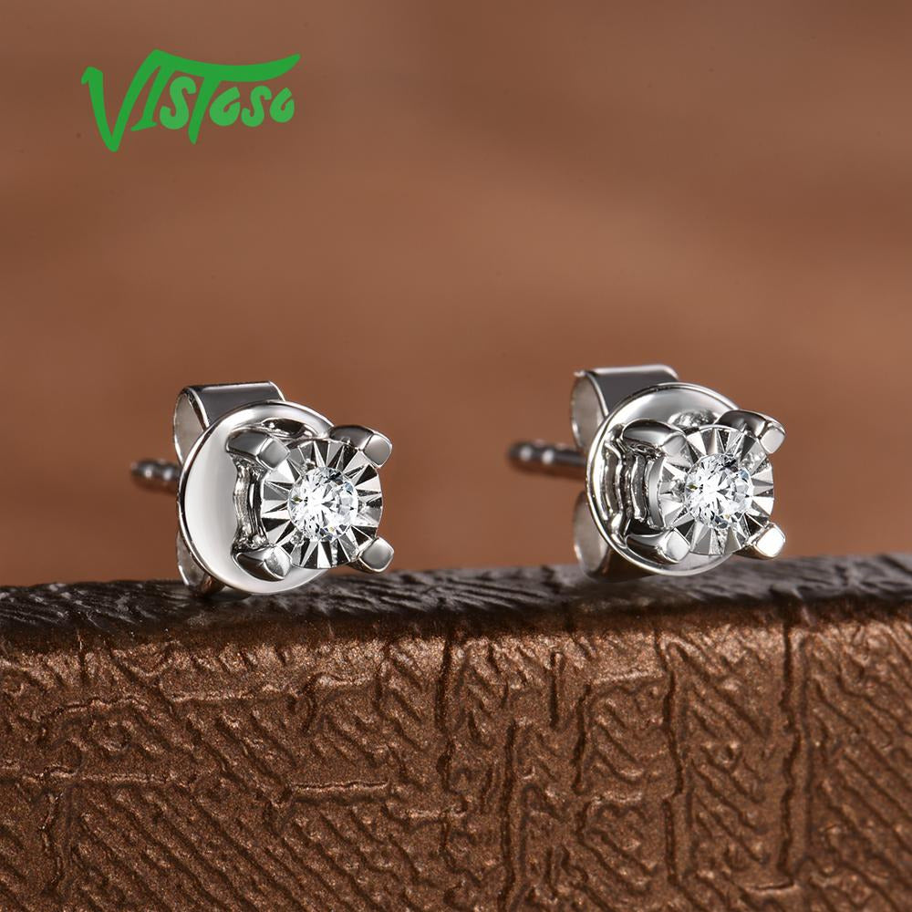 Pure 14K 585 White Gold Sparkling Illusion-Set Miracle Plate Diamond Earrings