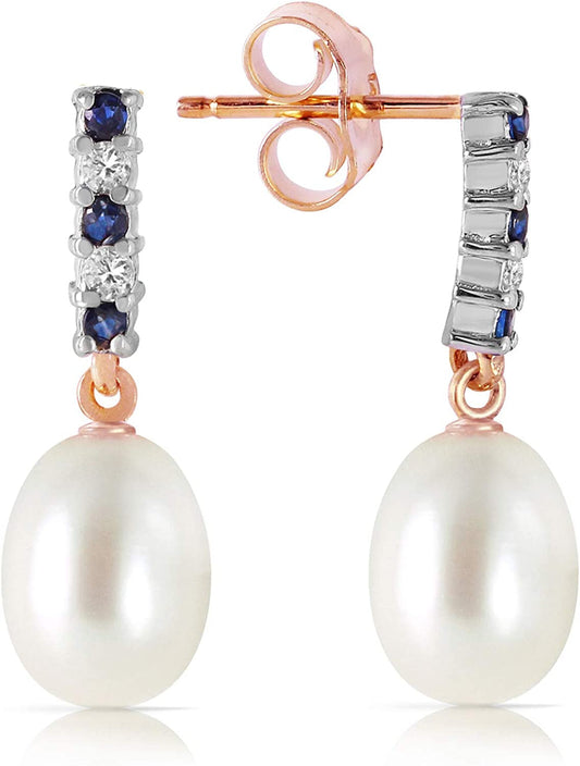 Galaxy Gold GG 8.3 Carat 14K Solid Rose Gold Diamond Sapphire Earrings Dangling