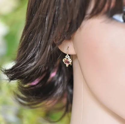 Unique 14K Blue Sapphire Oval Pink Tourmaline Gemstone Dangle Hook Earrings Wome