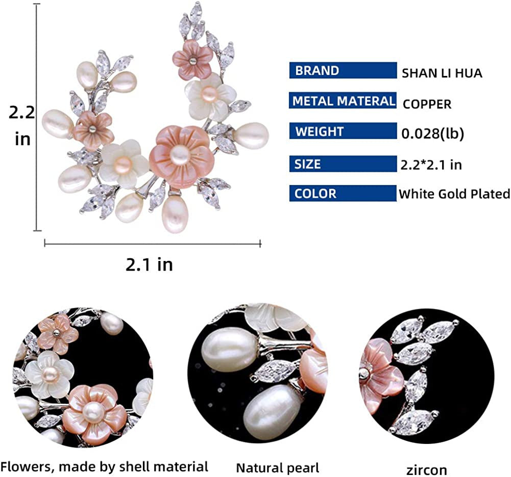 Fashion Accessorices Shell Pearl Flower Brooch Women Safety Pin White Pink
