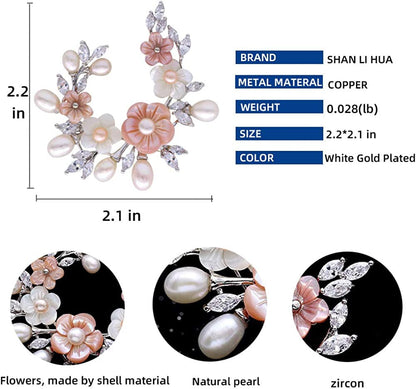 Fashion Accessorices Shell Pearl Flower Brooch Women Safety Pin White Pink