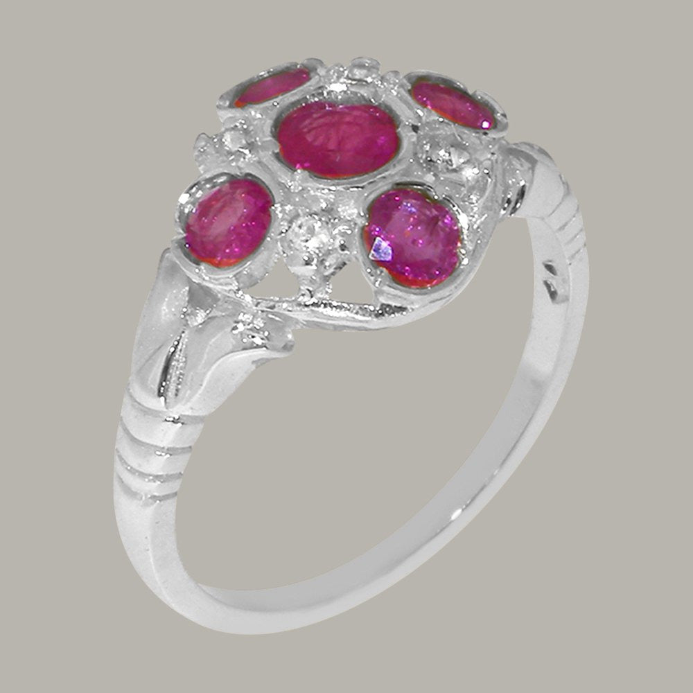 LBG British Made Stunning 925 Sterling Silver Natural Ruby & Diamond Womens Anni