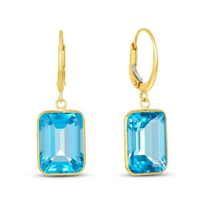Emerald Sky Blue Topaz Dangle Earrings in 14K Yellow Gold