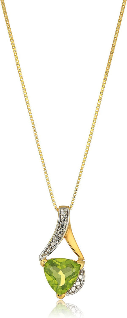 925 Sterling Silver Trillion Cut Gemstone and Accent Diamond Pendent Necklace fo