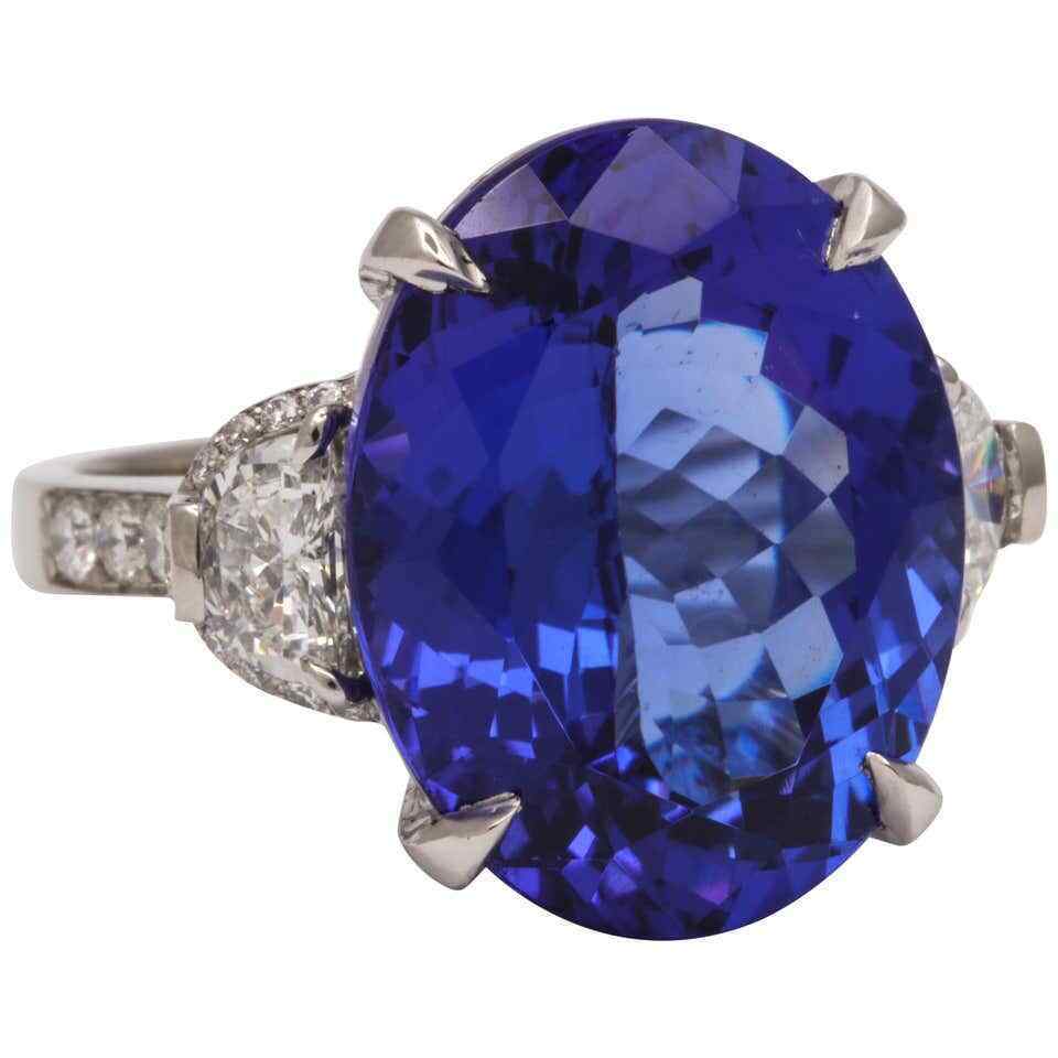 Fourteen Carat Blue Tanzanite and Diamond Ring