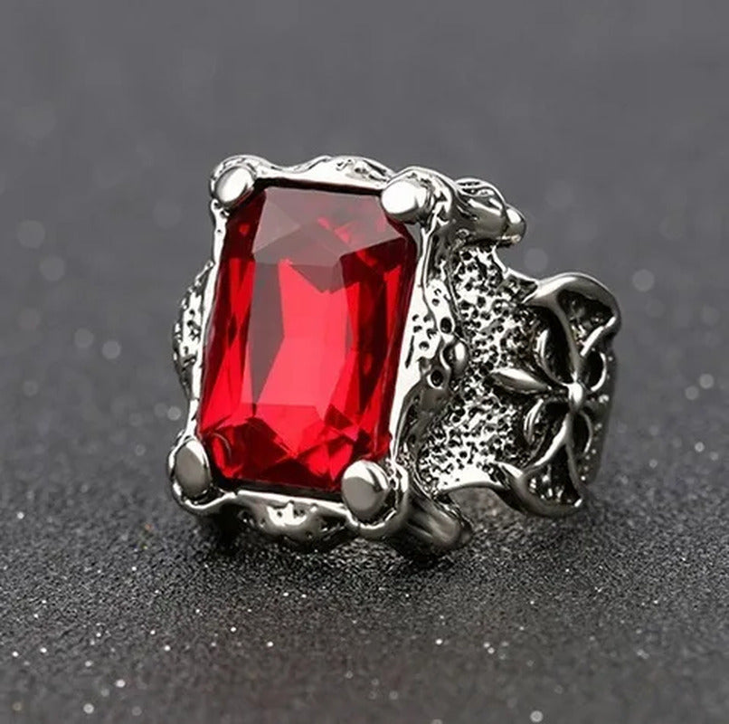 European Fashion Men'S Retro Style Big Gemstone Rings Elegant Ruby Finger Ring f
