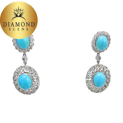 TURQUOISE AND DIAMOND ROUND BRILLIANT DANGLE DIAMOND