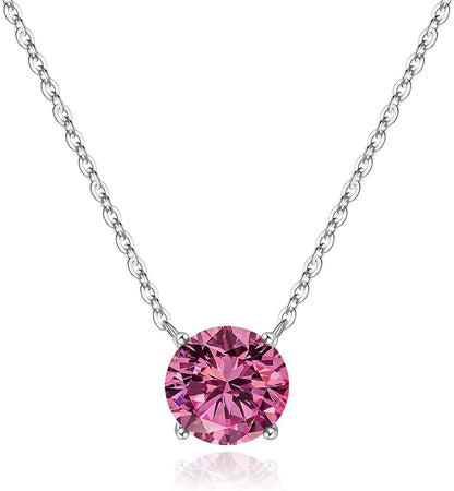 Valentines Day Gifts for Her, Sterling Silver Birthstone Pendant Necklace with 1