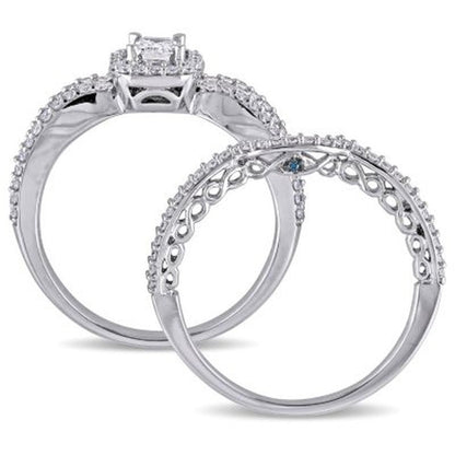 Allura 0.68 CT. T.W. Emerald and Round-Cut Diamond Bridal Set in 14K White Gold