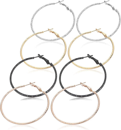 Silver Gold Gunmetal Grey Rhodium Plate Hoop Earrings Set for Women Teen Jewelry