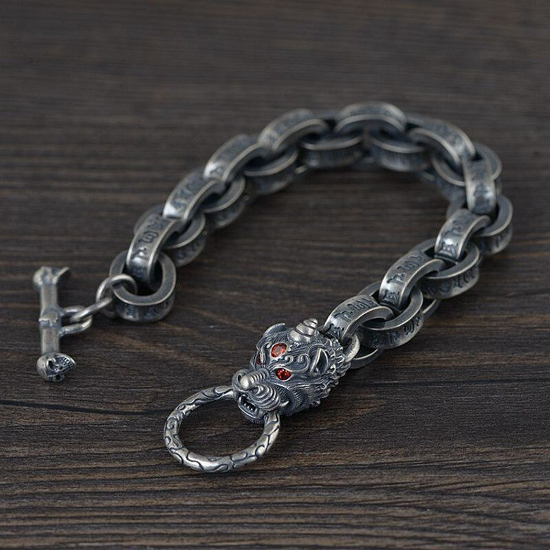 New 100% Ture Solid S925 Silver Antique Bracelet for Man Six-Word