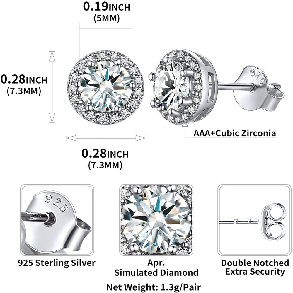 Birthstone Stud Earrings 925 Sterling Silver with Cubic Zirconia Crystal - April