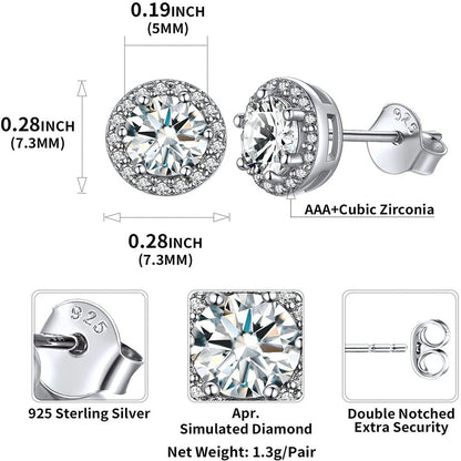 Birthstone Stud Earrings 925 Sterling Silver with Cubic Zirconia Crystal - April