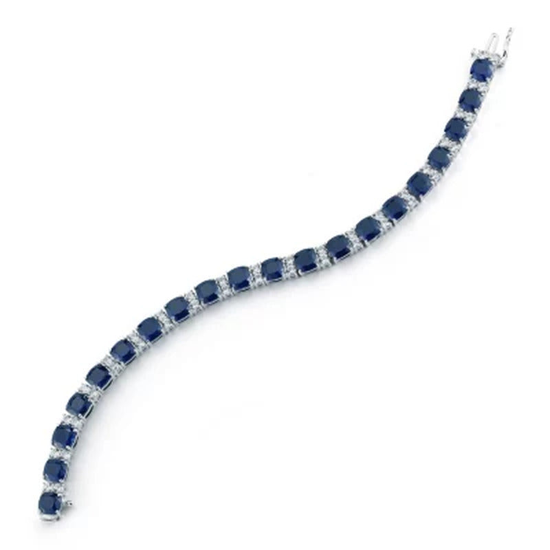 Lab Created Blue and White Sapphire Bracelet in Sterling Silver (IGI Apprasial V
