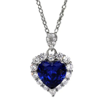 Exquisite Luxurious Ladies Fashion 925 Silver Sapphire Love Heart Pendant Neckla