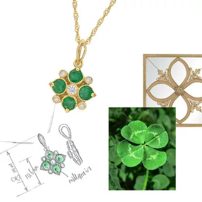 Emerald and Diamond Accent Geometric Pendant in 14K Yellow Gold