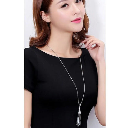 Simple Fashion Necklace Jewelry Large Water Drop Crystal Diamond Sweater Chain