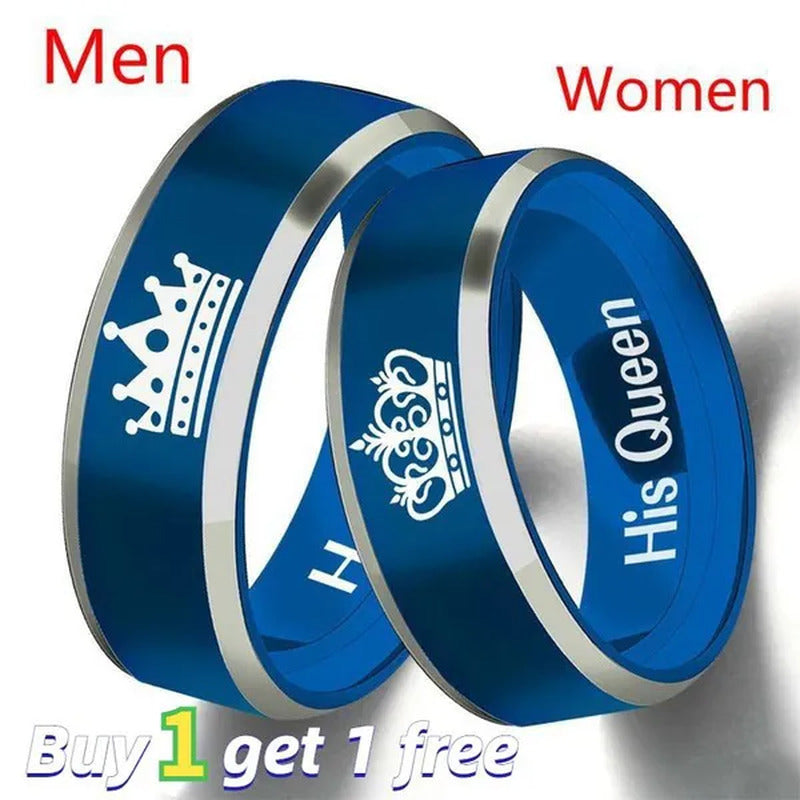 Buy 1 Get 1 Free！！！His Queen Her King Rhinestones Studded Crown Stainless Steel