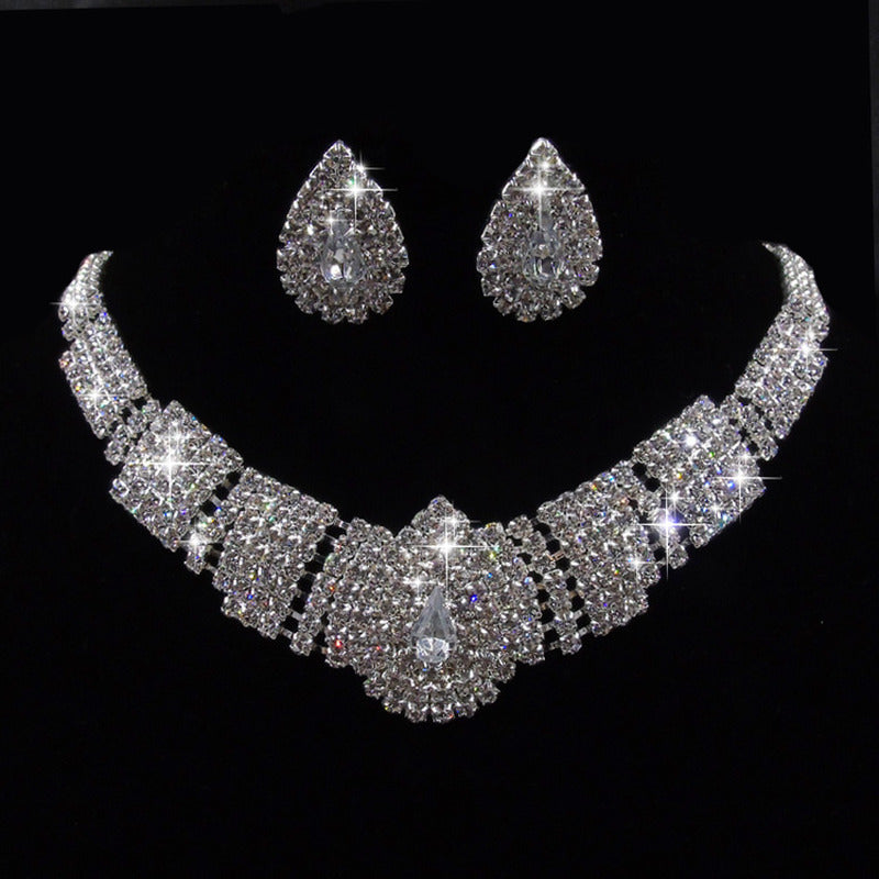 Water Drop Full Diamond Drop Earrings Necklace Set