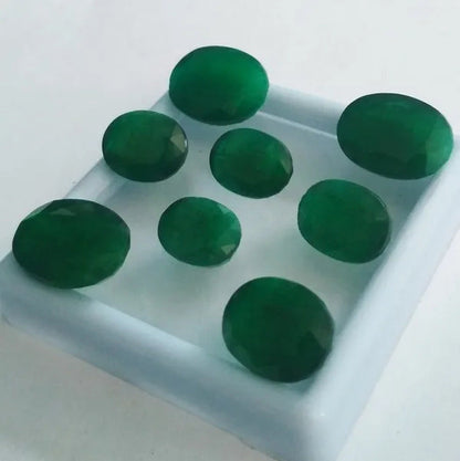 NATURAL GREEN EMERALD CUT FACETED OVAL SHAPE LOOSE GEMSTONES ZAMBIAN