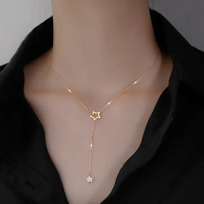 Women'S Fashion Jewelry Simple Diamond Pentagram Pendant Necklace Tassel Clavicl