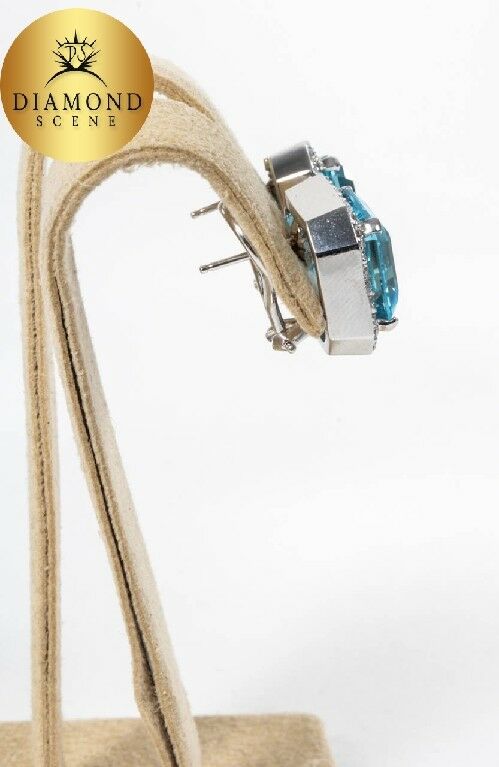 Stunning Blue Topaz Squared Diamond Earrings