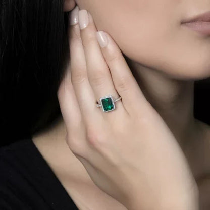 Lab Emerald and .14 CT. T.W. Diamond Ring in Sterling Silver