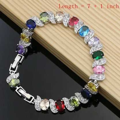 Silver 925 Gemstones Jewelry Sets for Women Ring Earrings Necklace Sapphire Ruby