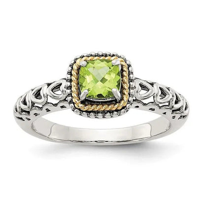 Shey Couture QTC868-6 8 Mm Sterling Silver with 14K Gold Peridot Ring, Antiq