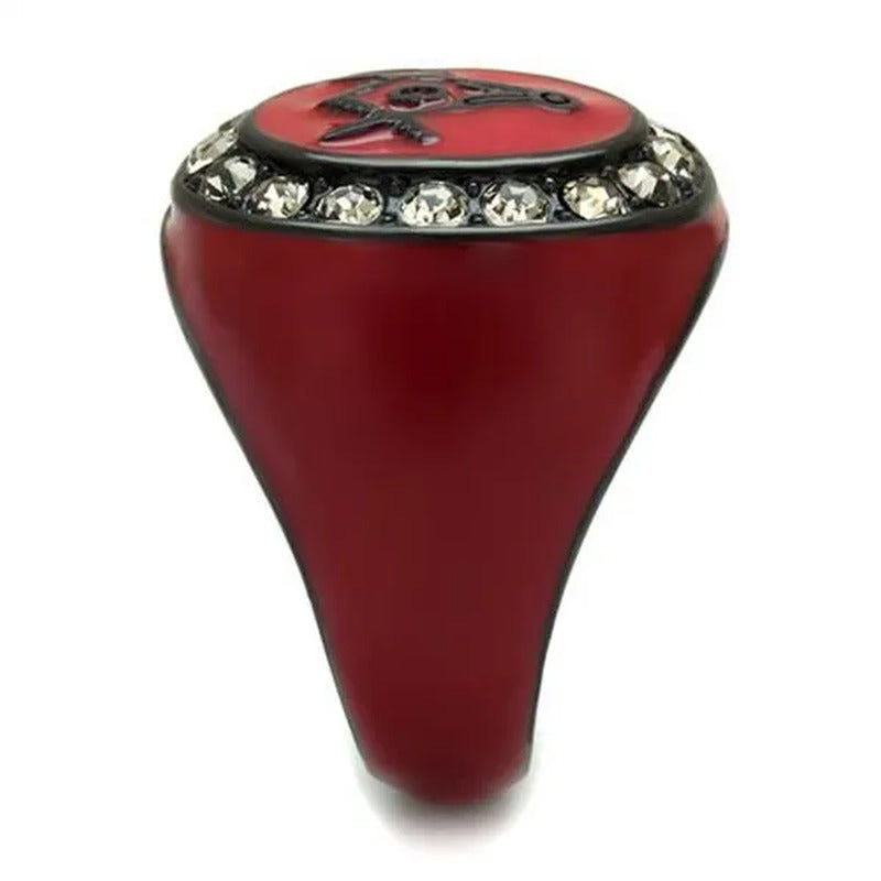 Stainless Steel Red & Black Ion Plated Crystal Masonic Freemason Ring Size 8-13