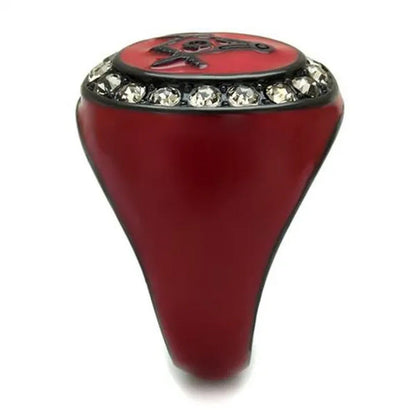 Stainless Steel Red & Black Ion Plated Crystal Masonic Freemason Ring Size 8-13