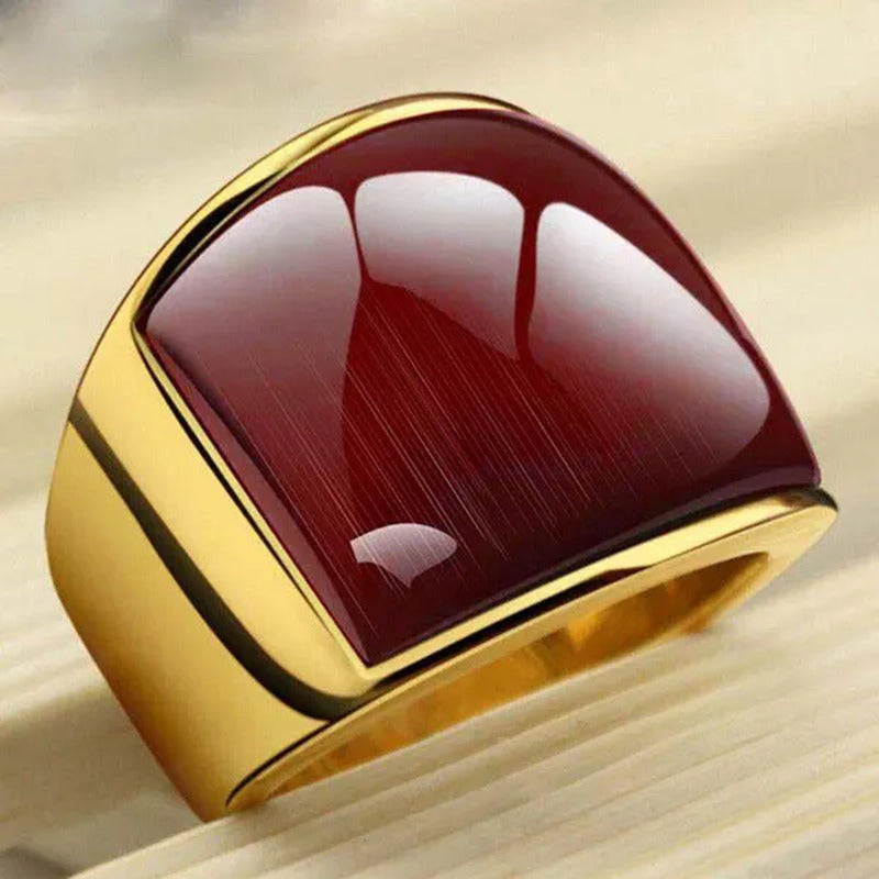 Vintage Men'S Gemstone Ring Stainless Steel Single White Red Opal Rings Jewelry