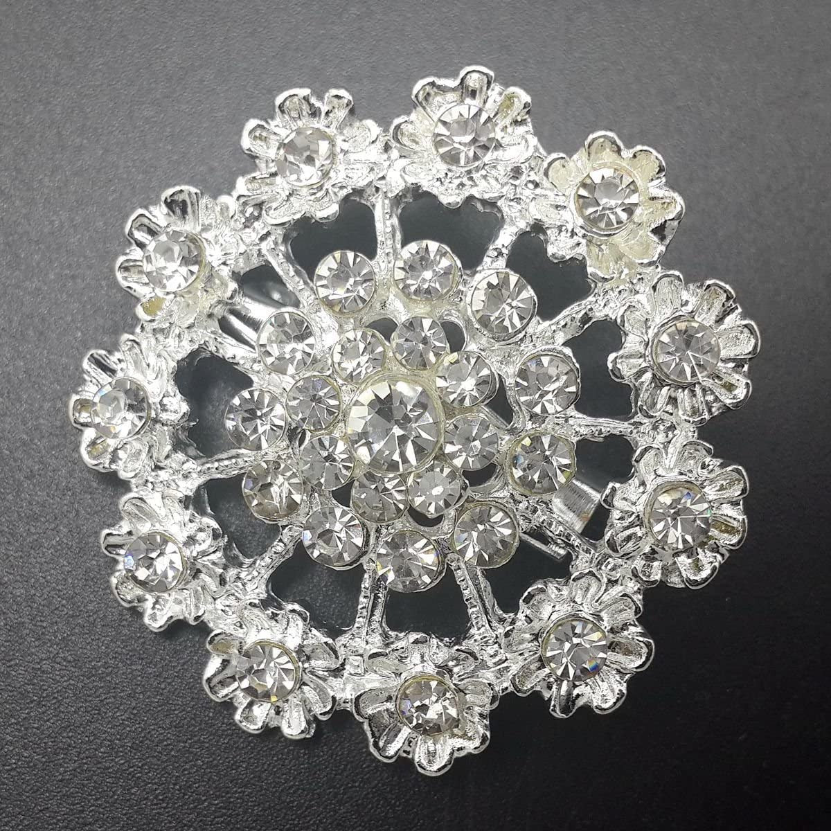 Lot 12Pc Clear Rhinestone Crystal Flower Brooches Pins DIY Wedding Bouquet Broac