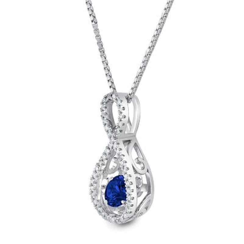 Dancing Lab Created Blue Sapphire and 0.12 CT. T.W. Diamond Infinity Pendant in