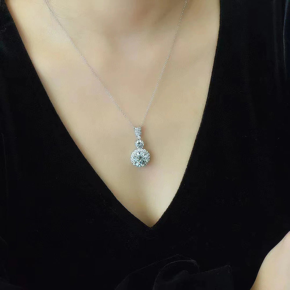 Real 10 Carat Moissanite Necklace for Women S925 Silver Platinum Plating D Color