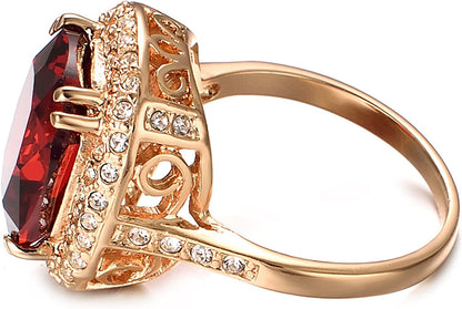 Red Fashion Cz Rings for Women Wedding 18K Rose Gold Plated Big Halo Austrian Cr