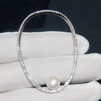 Sterling Silver with Crystal Diamond Pearl Earrings
