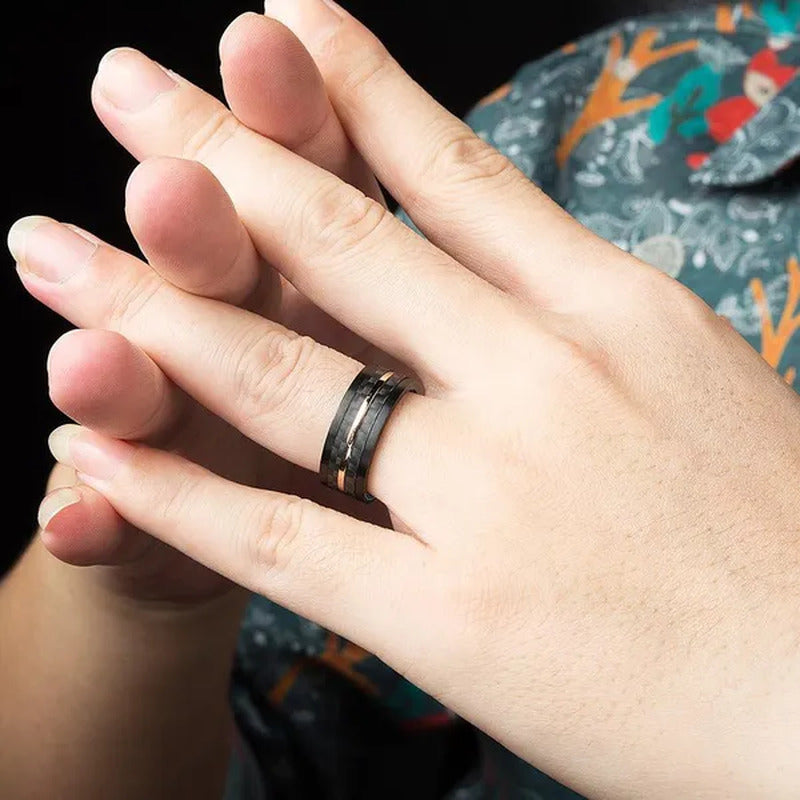 8Mm Wide Mens Stainless Steel Carbon Fiber Ring Engagement Wedding Band Exquisit