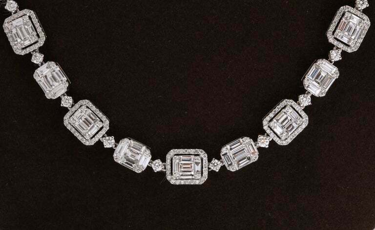 Emerald Cut Long Diamond Illusion Set Necklace and Bracelet Set