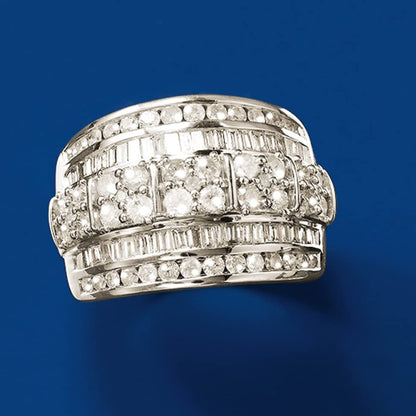 2.00 Ct. T.W. Baguette and round Diamond Multi-Row Ring in Sterling Silver
