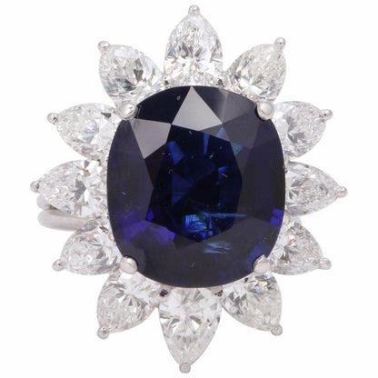 Natural Burma No Heat Blue Sapphire Ring 9.73 ct cushion