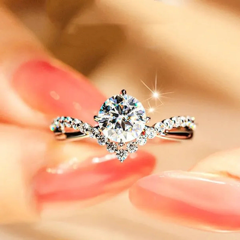 Luxury 925 Sterling Silver White Sapphire Ring round Cut Moissanite Diamond Jewe